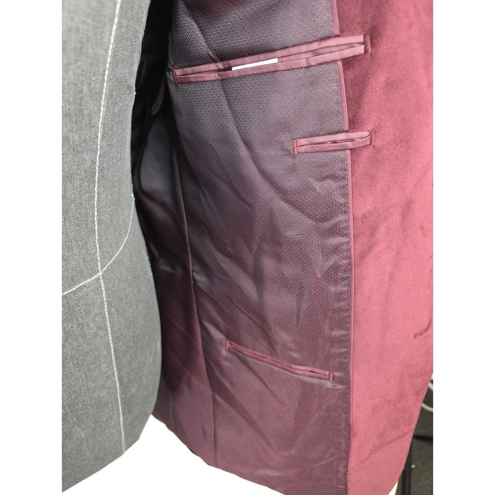 Alfani Sport Coat Mens 36S Burgundy Velvet Slim Fit Two Button Blazer Jacket NWT